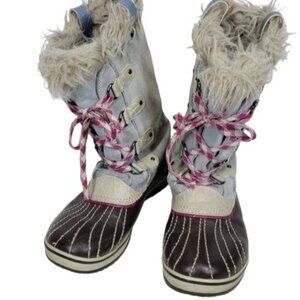 Sorel Joan of Arctic Blue Leather Waterproof Snow Winter Boots Size 7 Wo…